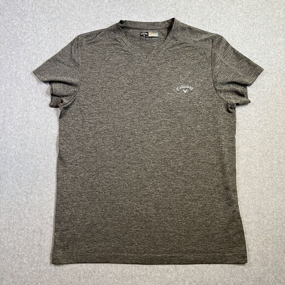 Callaway Shirt Mens M Grey V-Neck Quick Dry Opti-Dri Short Sleeve Golf - Picture 1 of 6